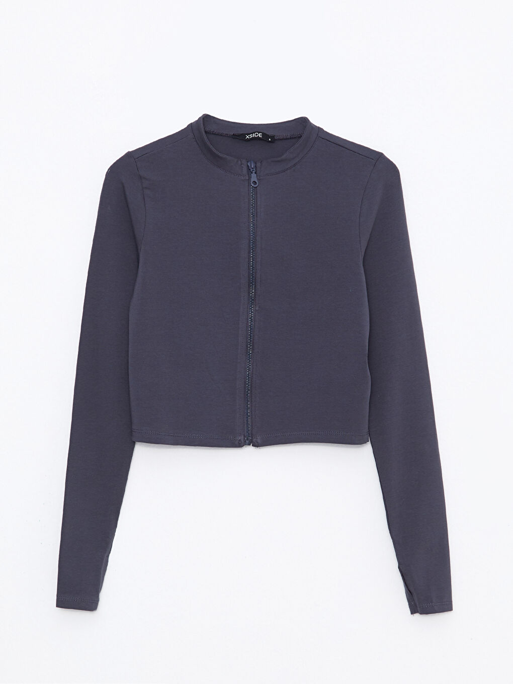 Antrasit Dik Yaka Kadın Fermuarlı Sweatshirt-5