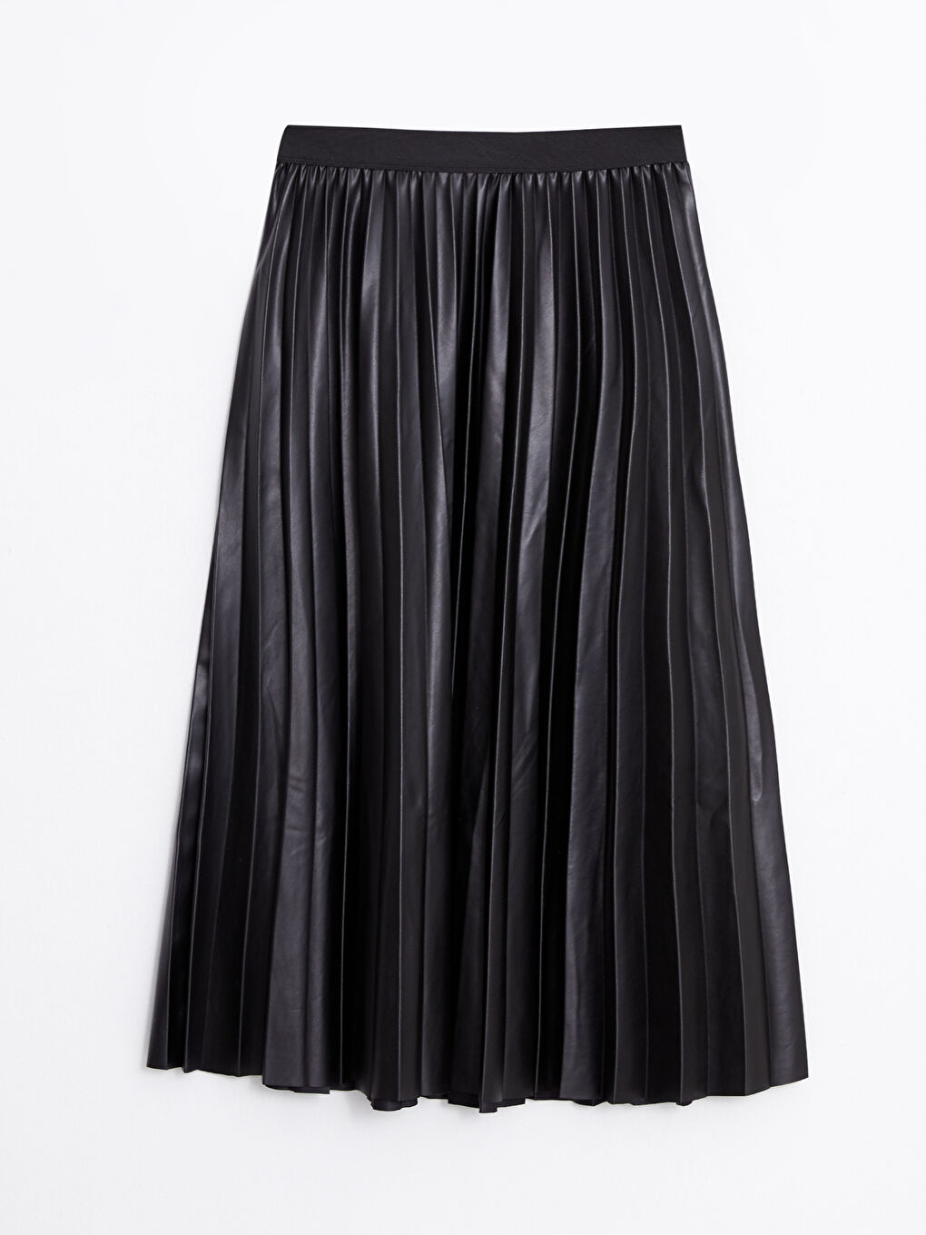 Siyah Beli Lastikli Düz Pileli Kadın Etek-8