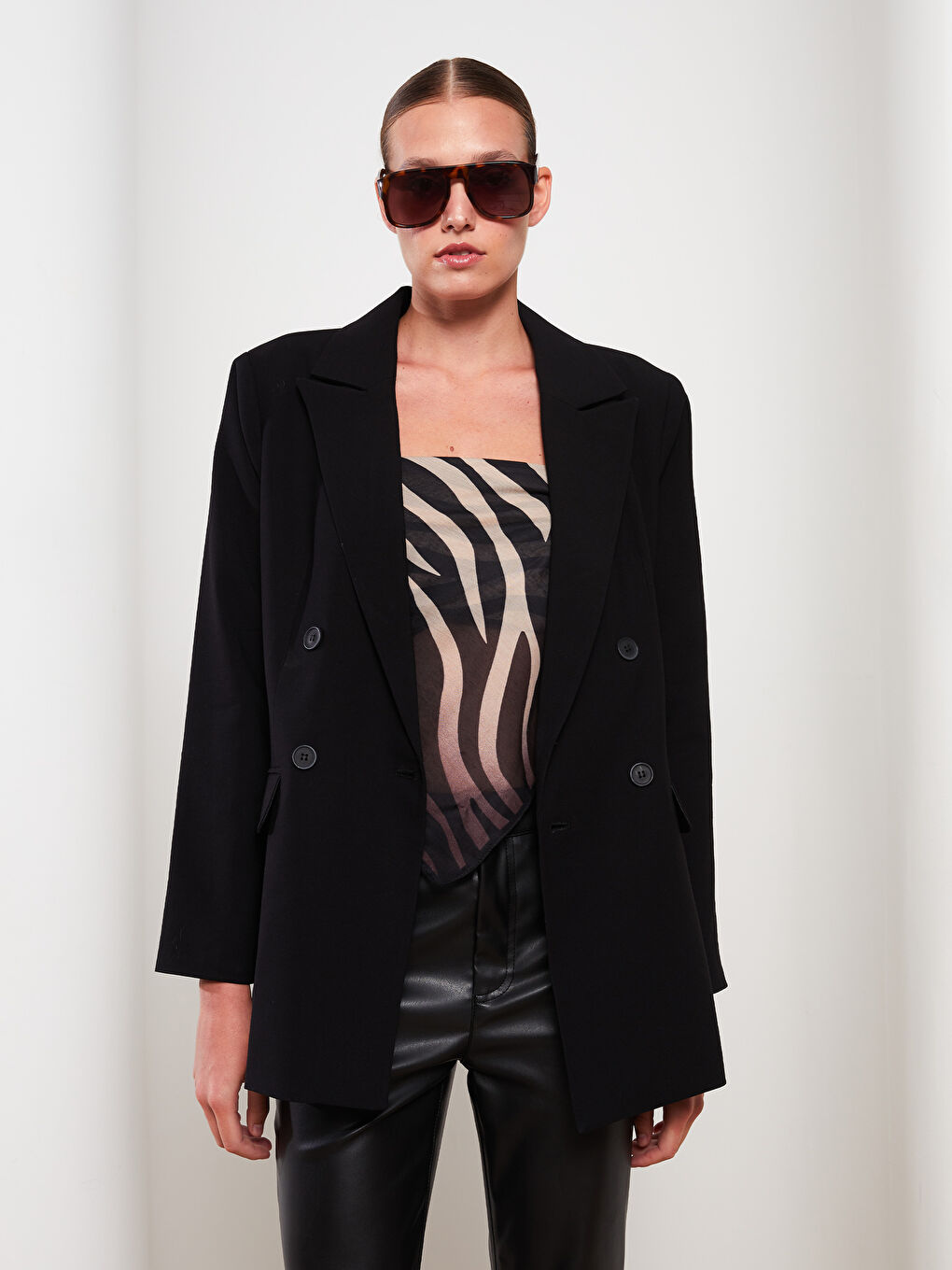 Buttoned Regular Long Sleeve Gabardine Women's Blazer Jacket-1