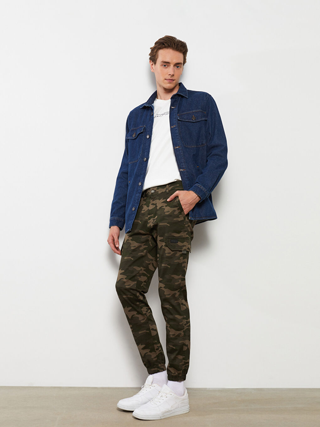 Haki Slim Fit Gabardin Erkek Kargo Pantolon