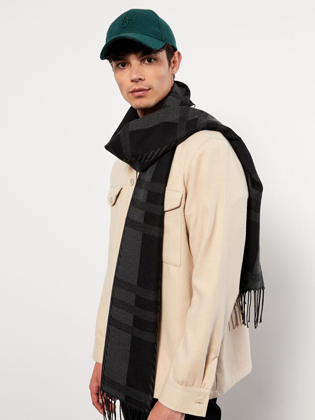 Plaid Patterned Fringed Men's Scarf