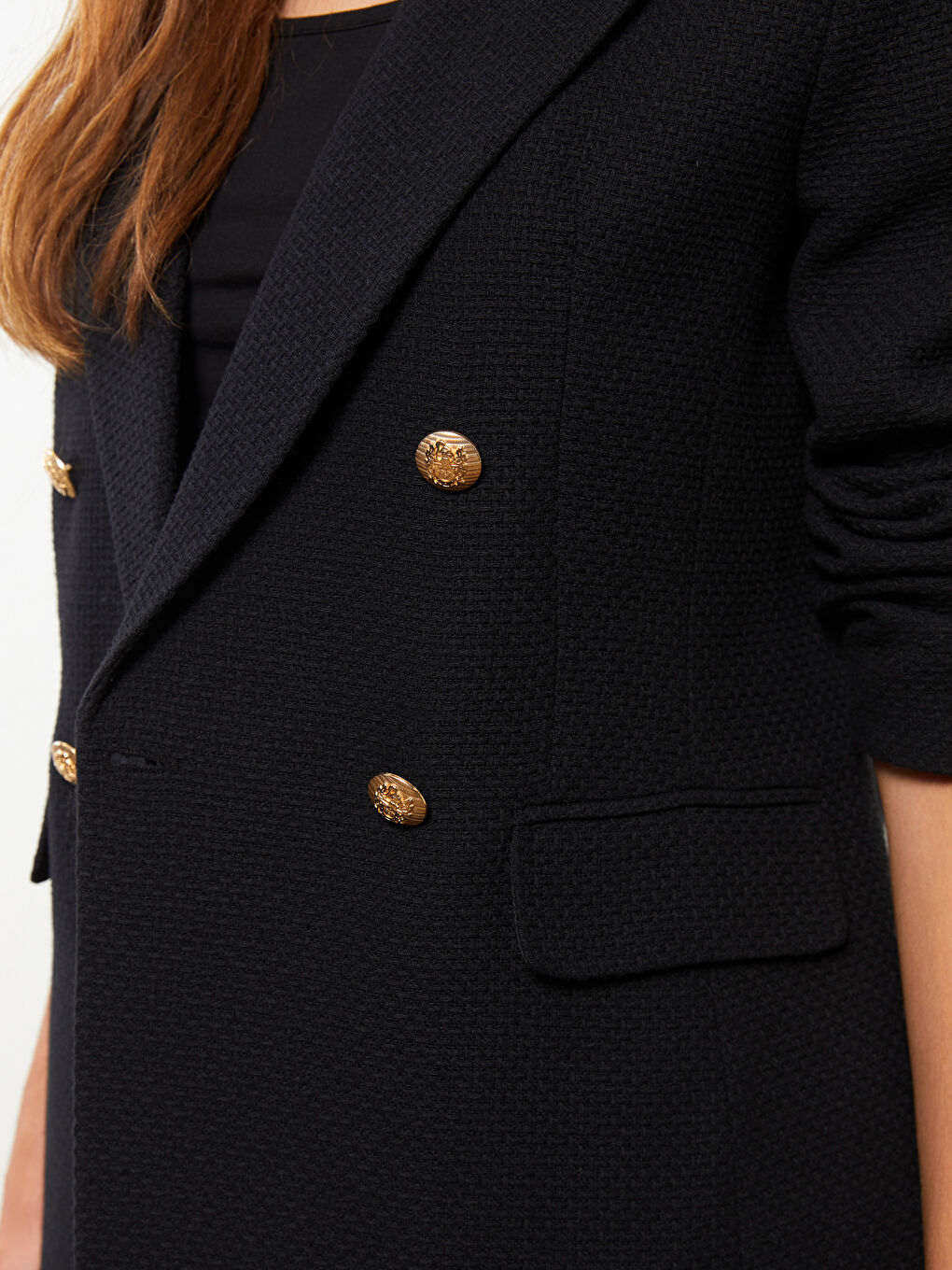 Siyah Düz Uzun Kollu Kadın Tüvit Blazer Ceket-3