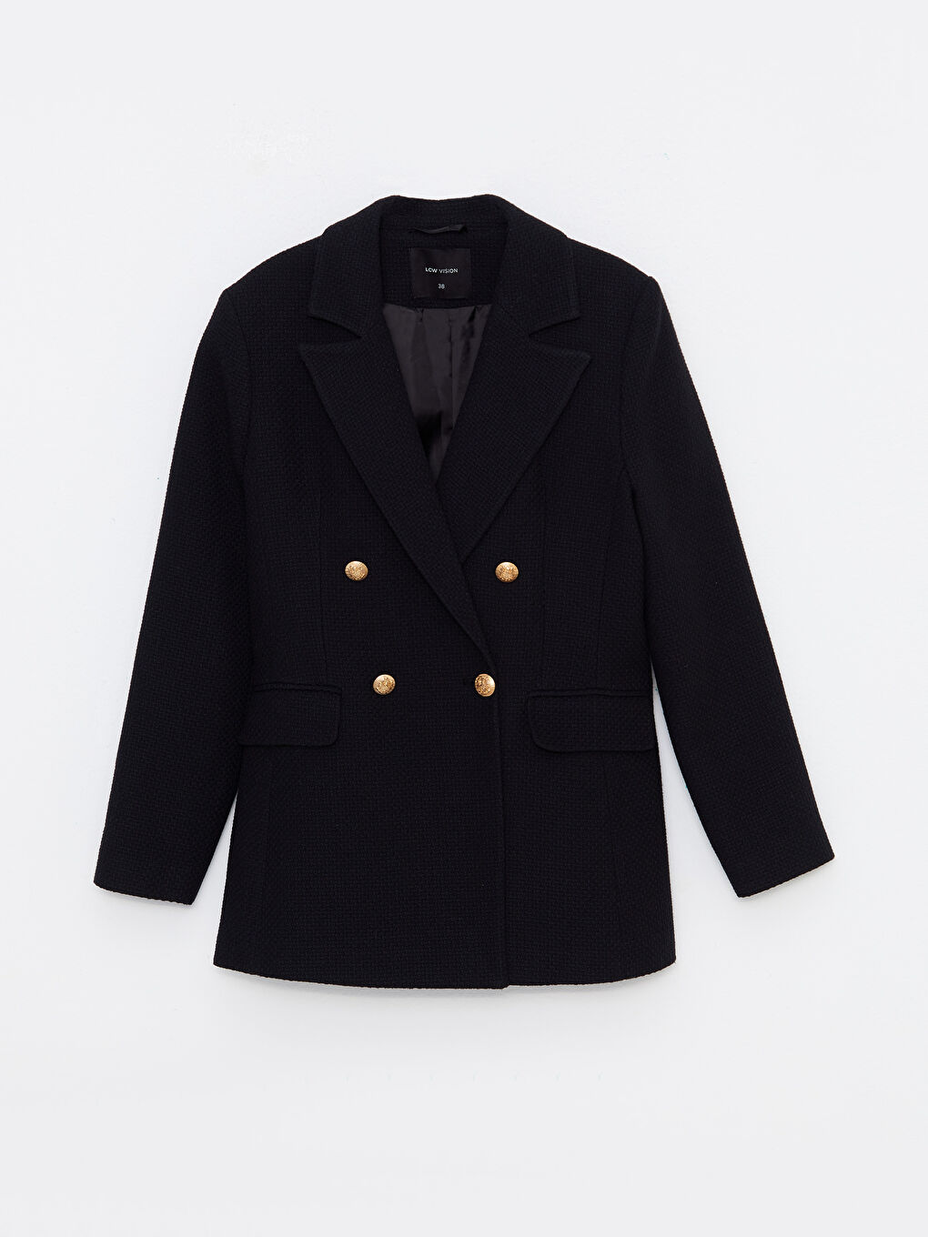 Siyah Düz Uzun Kollu Kadın Tüvit Blazer Ceket-5