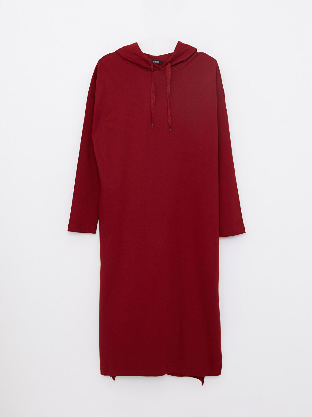 Bordo Kapüşonlu Düz Uzun Kollu Oversize Kadın Sweatshirt Tunik-5
