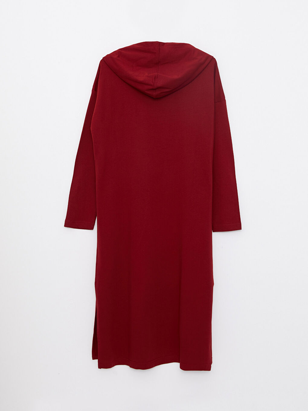 Bordo Kapüşonlu Düz Uzun Kollu Oversize Kadın Sweatshirt Tunik-6