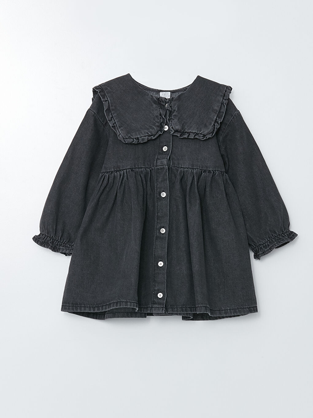 Gri Bebe Yaka Uzun Kollu Basic Kız Bebek Jean Elbise-4