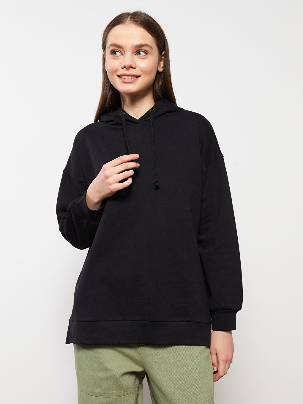 LCW Modest Hooded Plain Long Sleeve Oversize Women's Sweatshirt Tunic -W2FF64Z8-RQN