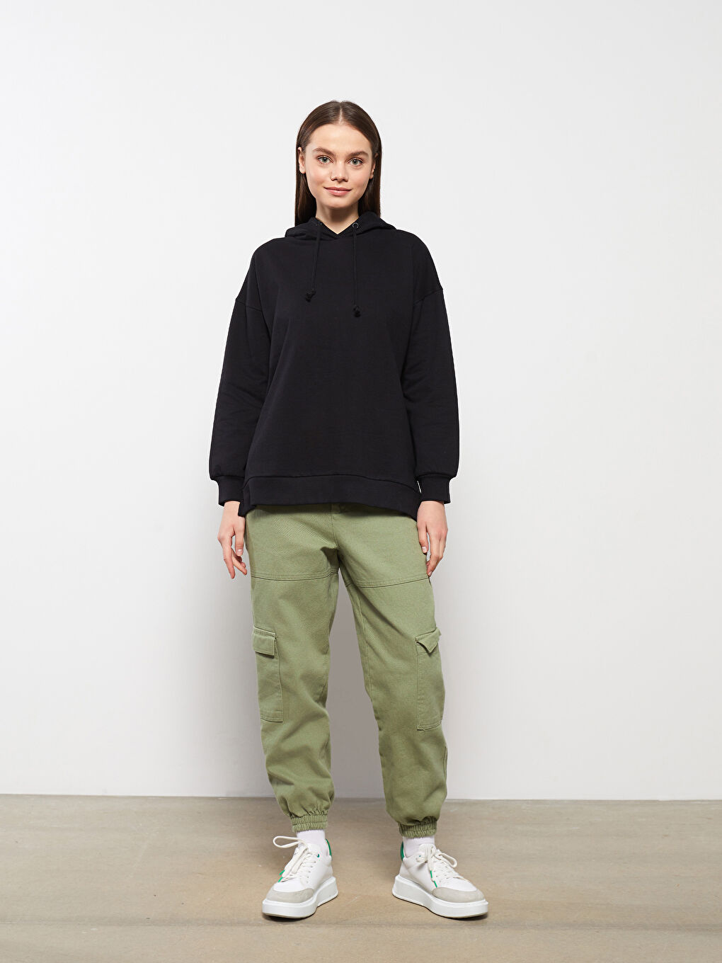 LCW Modest Hooded Plain Long Sleeve Oversize Women's Sweatshirt Tunic -W2FF64Z8-RQN