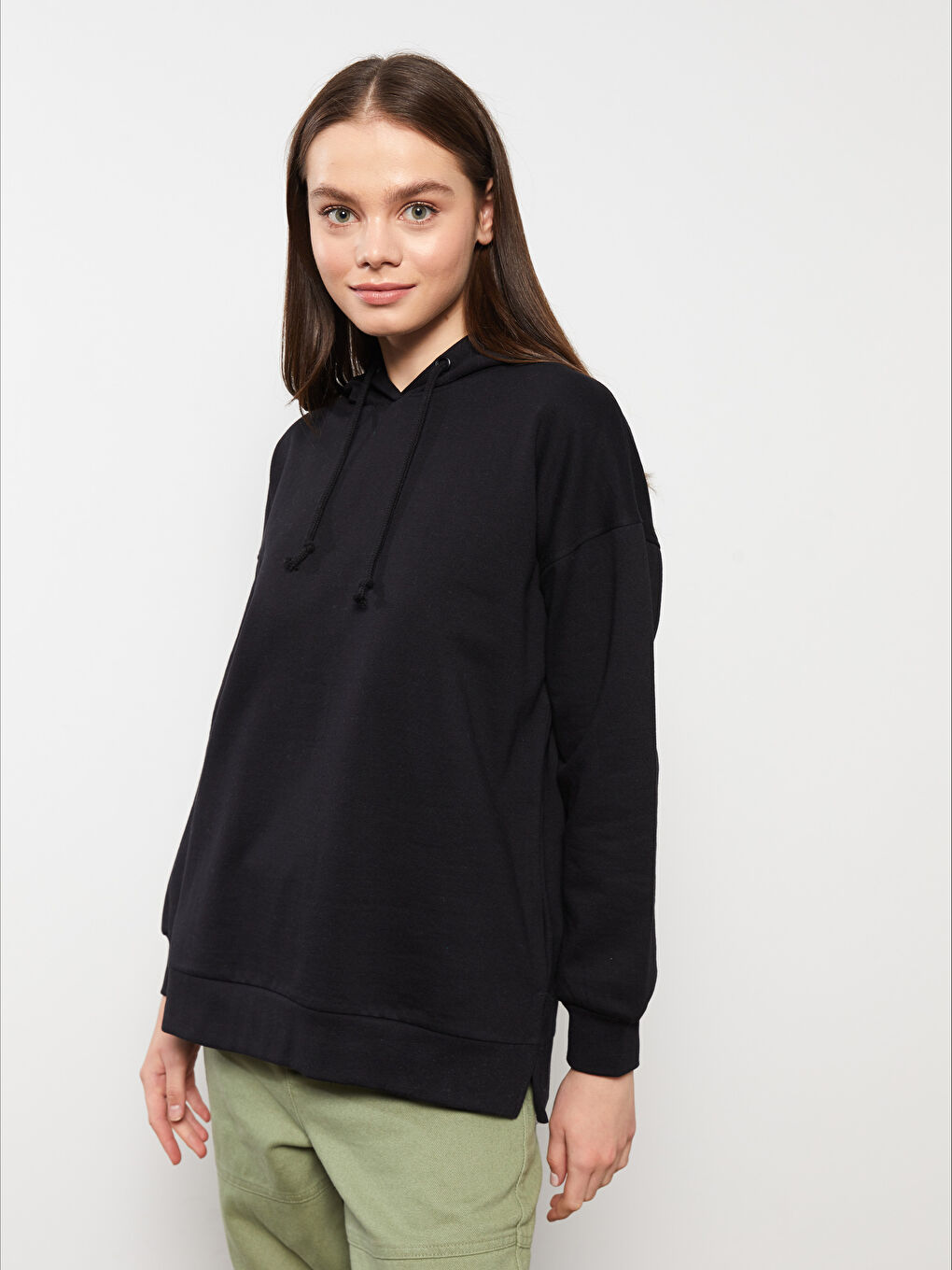 LCW Modest Hooded Plain Long Sleeve Oversize Women's Sweatshirt Tunic -W2FF64Z8-RQN