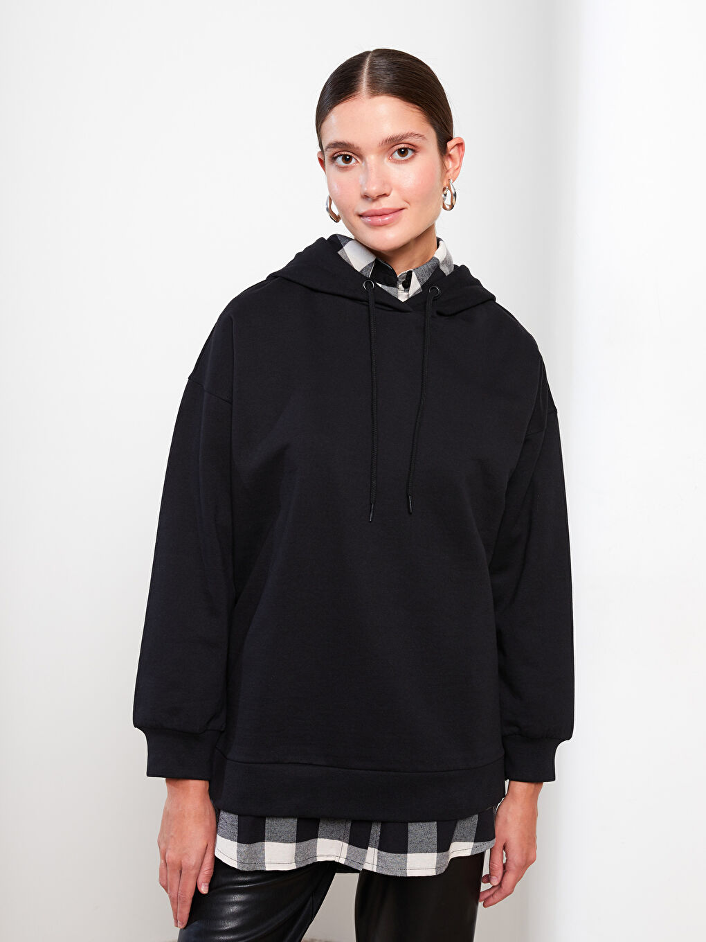 LCW Modest Hooded Plain Long Sleeve Oversize Women's Sweatshirt Tunic -W2FF64Z8-RQN