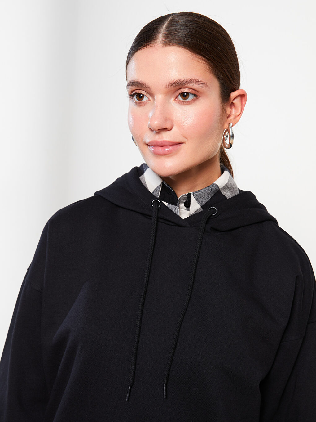 LCW Modest Hooded Plain Long Sleeve Oversize Women's Sweatshirt Tunic -W2FF64Z8-RQN