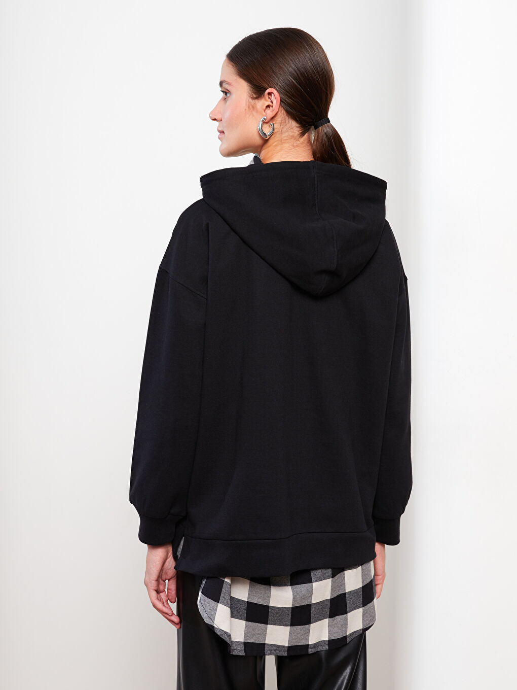 LCW Modest Hooded Plain Long Sleeve Oversize Women's Sweatshirt Tunic -W2FF64Z8-RQN
