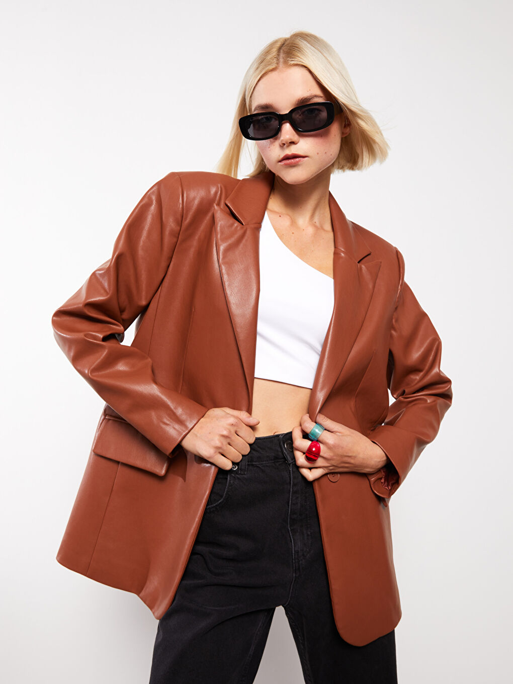 LCW Vision Schlichte Lederoptik Jacke für Damen -W2FF72Z8-HAL
