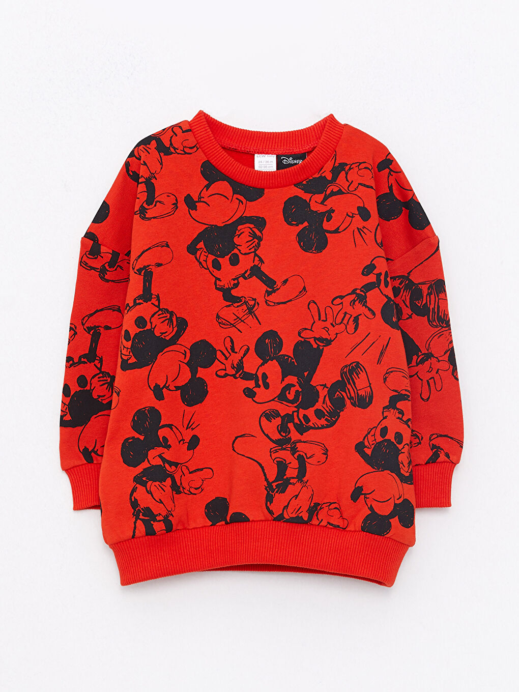 Kırmızı Bisiklet Yaka Uzun Kollu Mickey Mouse Baskılı Erkek Bebek Sweatshirt-5