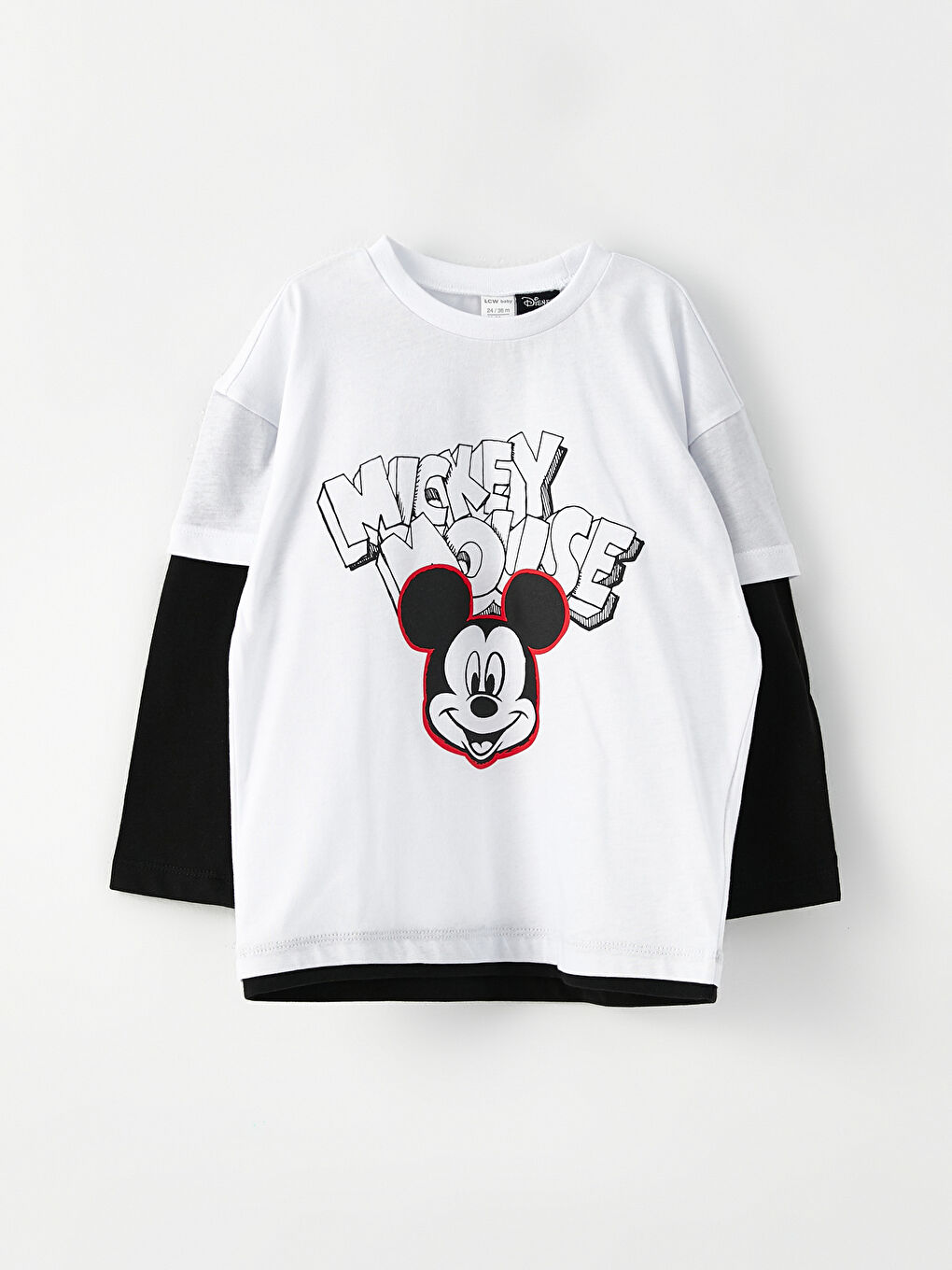 Beyaz Bisiklet Yaka Uzun Kollu Mickey Mouse Baskılı Erkek Bebek Sweatshirt