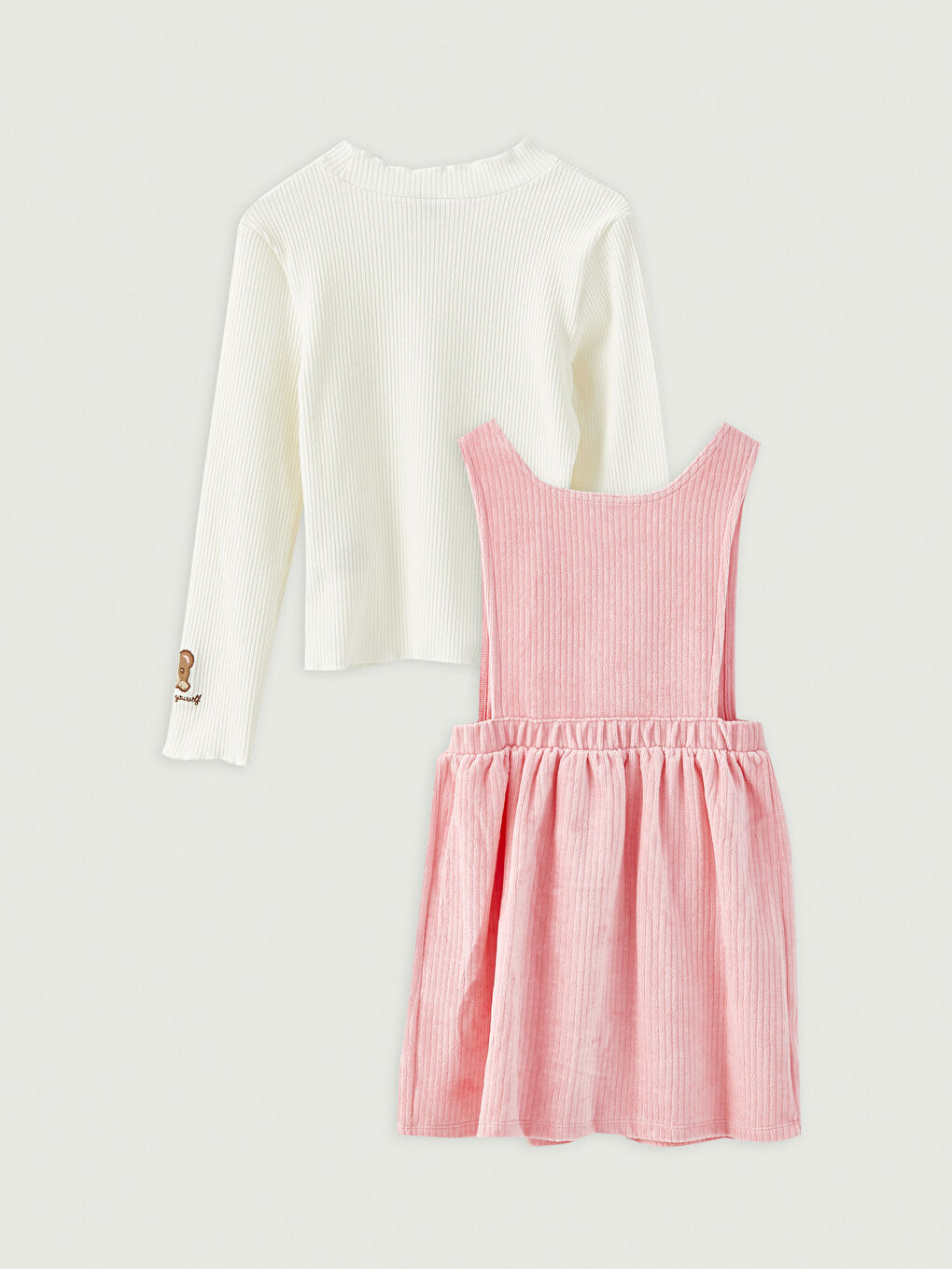 Rundhalsausschnitt Besticktes Langarm Mädchen T-Shirt und Samtkleid-3