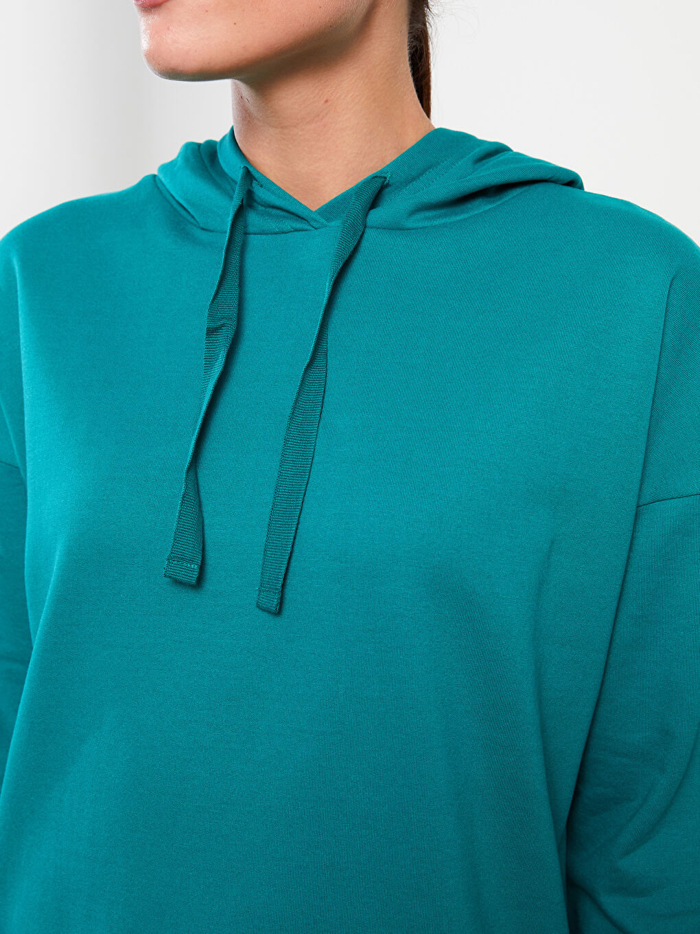 Hooded Plain Long Sleeve Oversize Women's Sweatshirt Tunic -W2FF85Z8-TZS