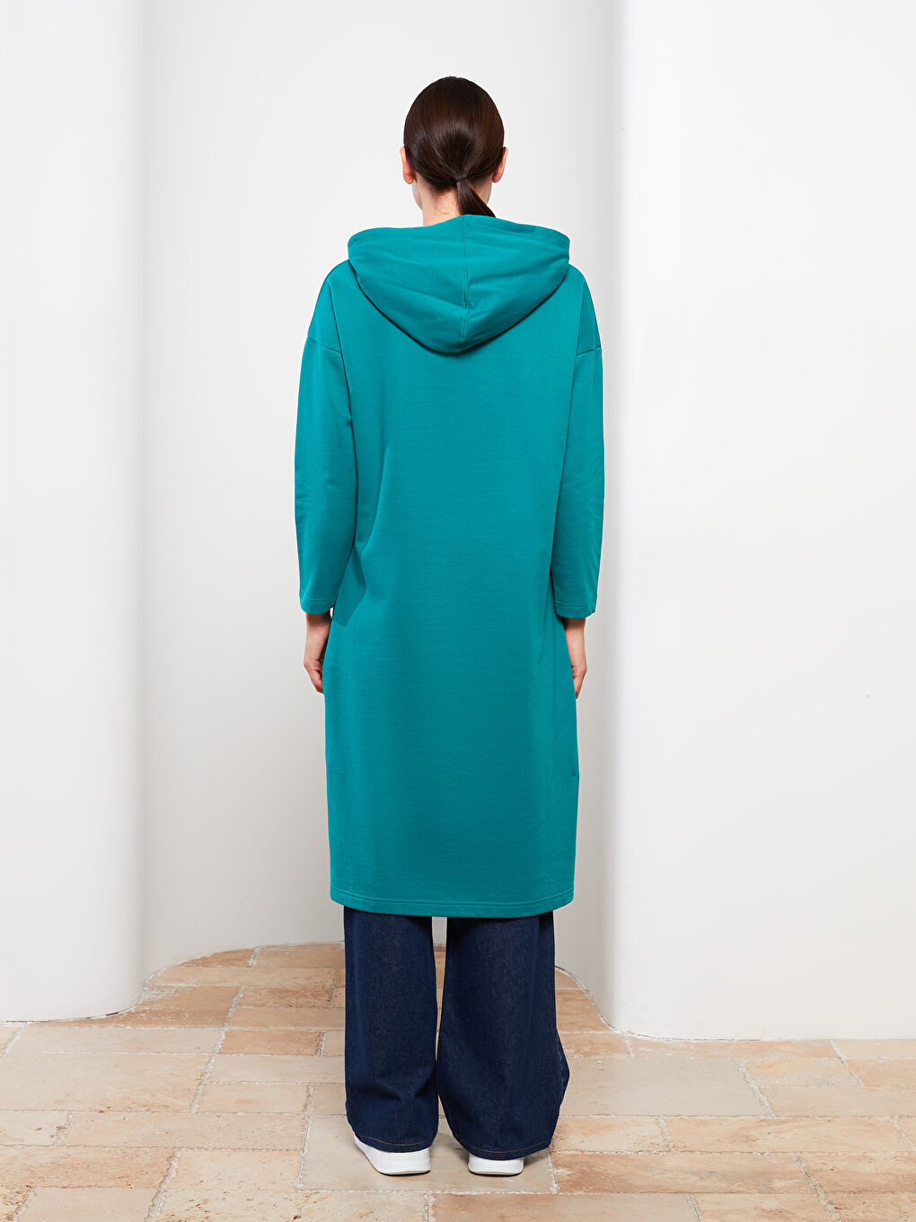 Hooded Plain Long Sleeve Oversize Women's Sweatshirt Tunic -W2FF85Z8-TZS