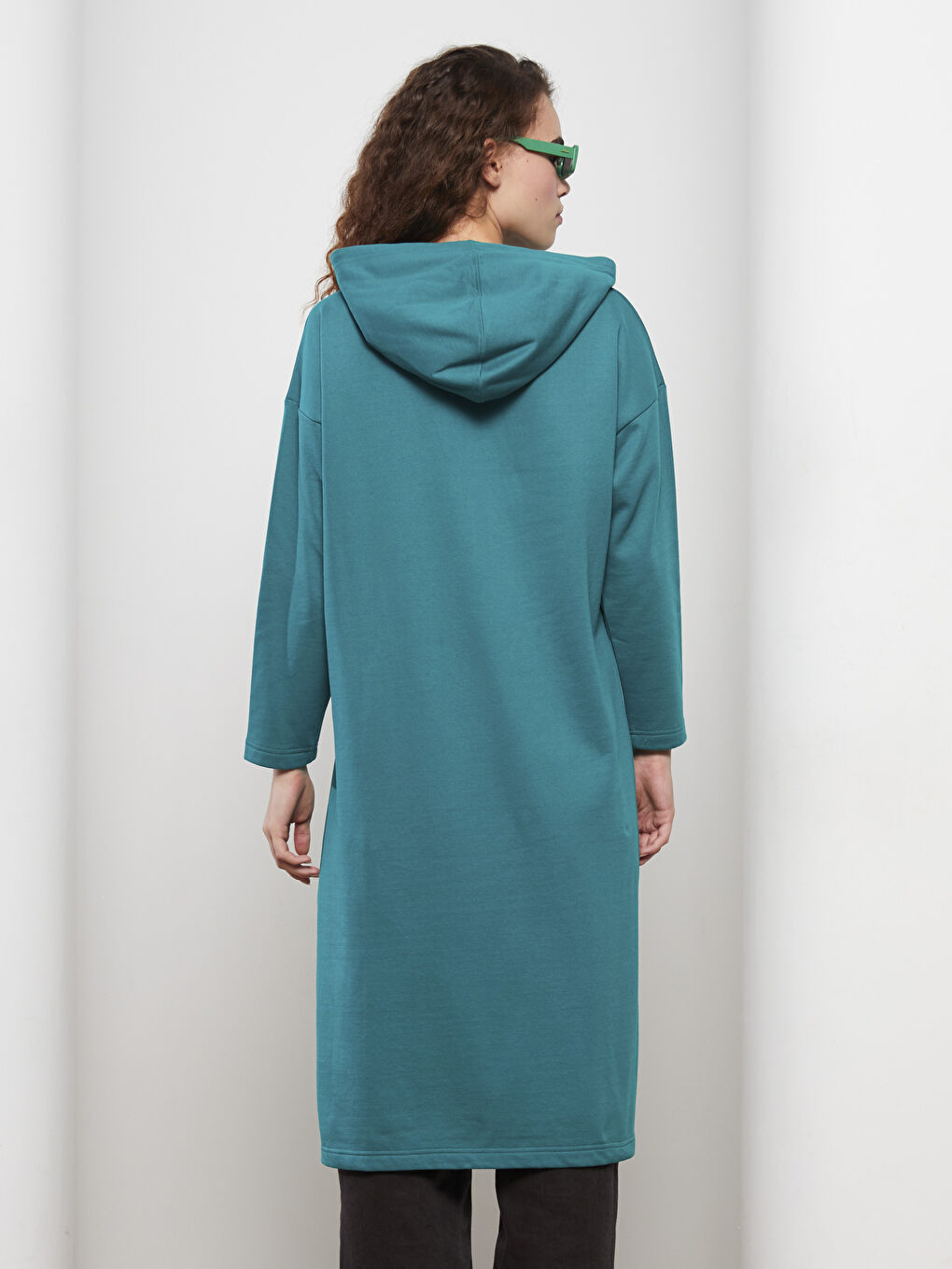 Hooded Plain Long Sleeve Oversize Women's Sweatshirt Tunic -W2FF85Z8-TZS