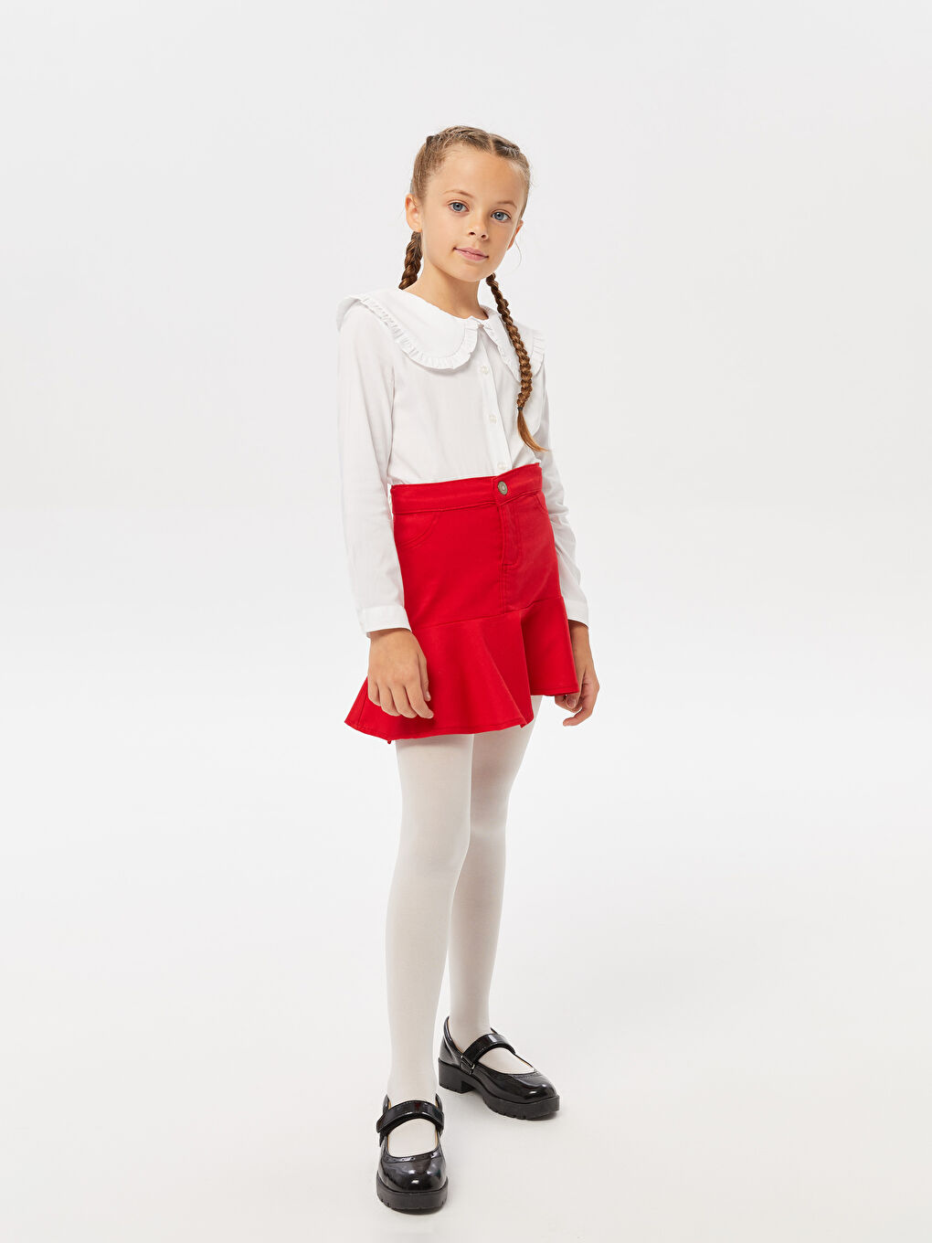 Kırmızı Basic Gabardin Kız Çocuk Etek-1