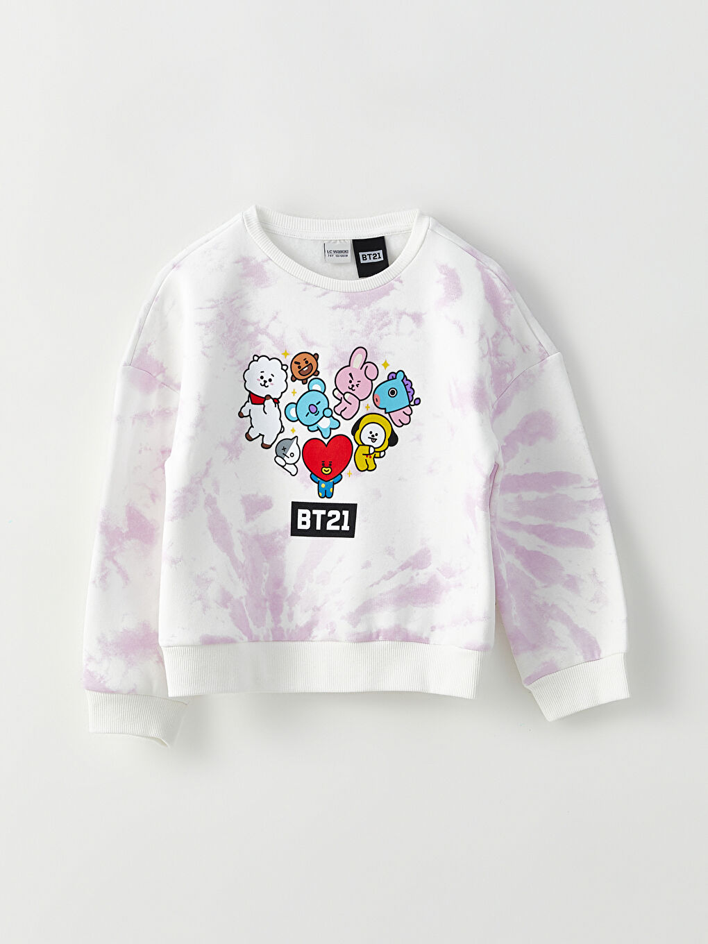 LCW Kids Lila Bisiklet Yaka BT21 Baskılı Uzun Kollu Kız Çocuk Sweatshirt