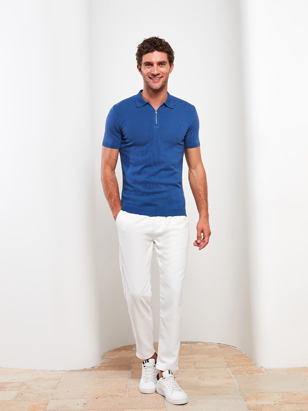 Mavi Polo Yaka Erkek Triko Tişört