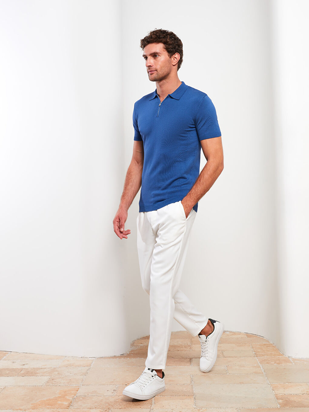 Mavi Polo Yaka Erkek Triko Tişört-2