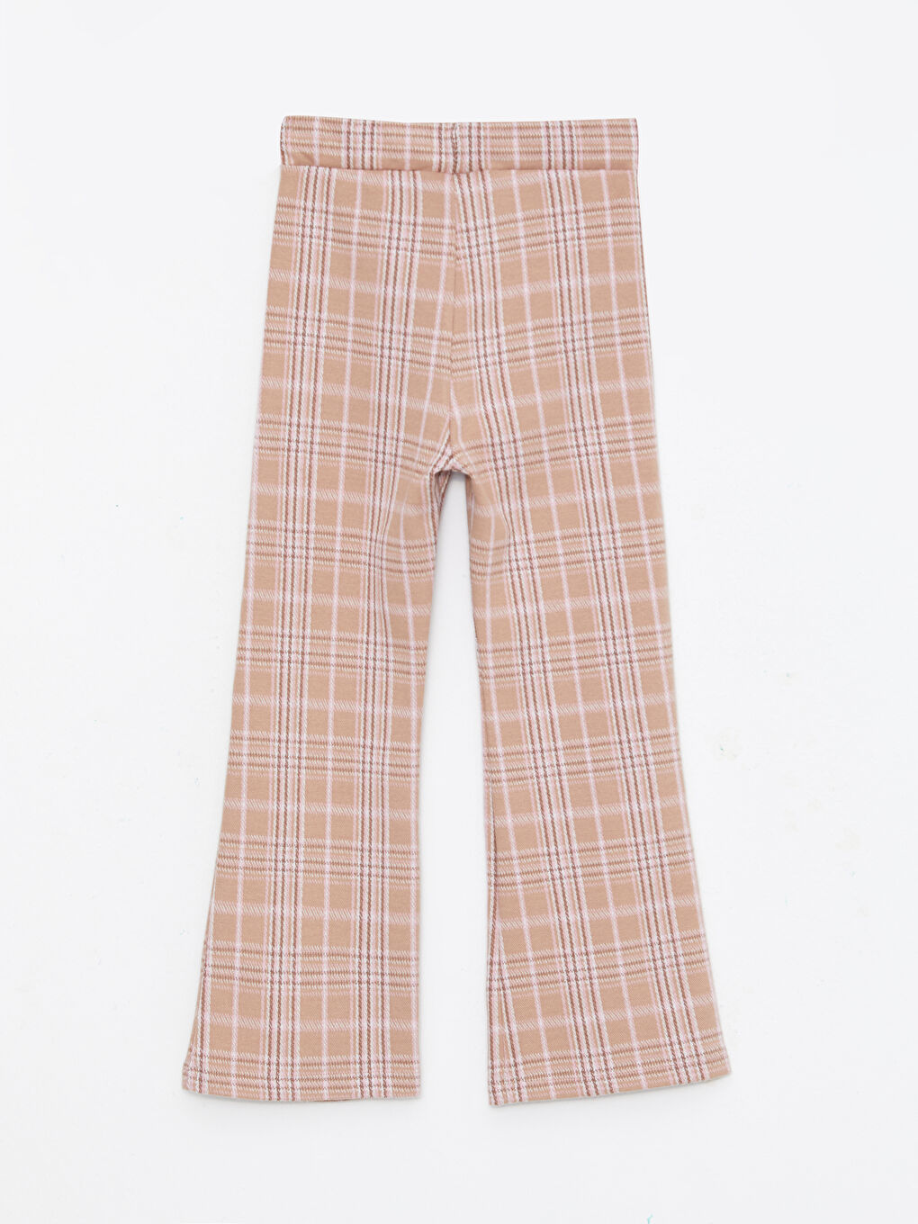 Kahverengi Beli Lastikli Ekose Geniş Paça Kız Çocuk Pantolon-3