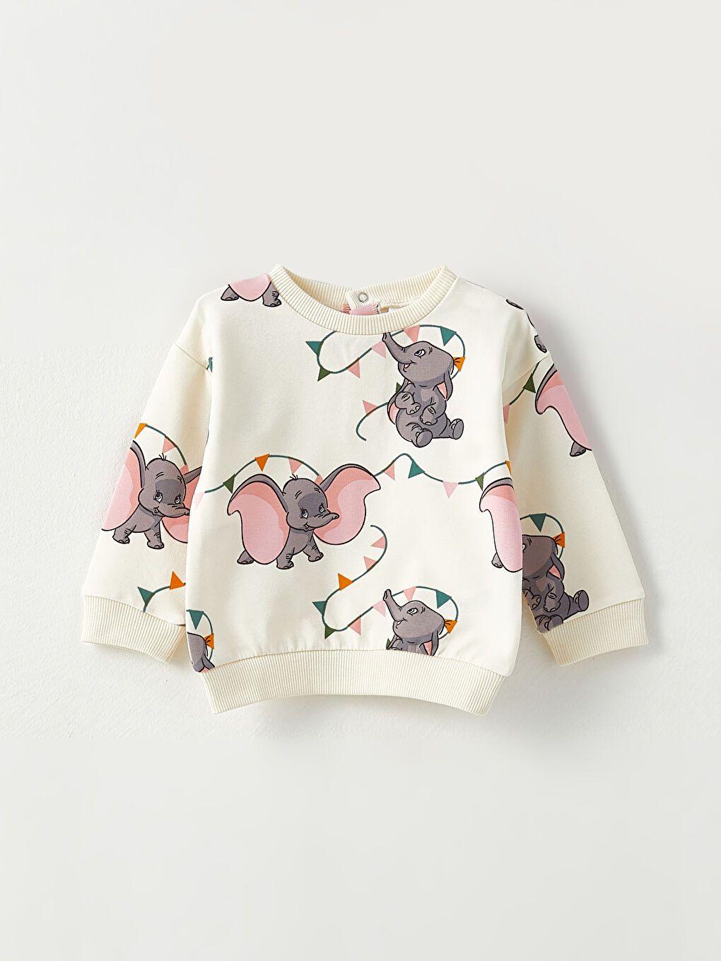 Bej Bisiklet Yaka Uzun Kollu Dumbo Baskılı Kız Bebek Takım 2'li-1