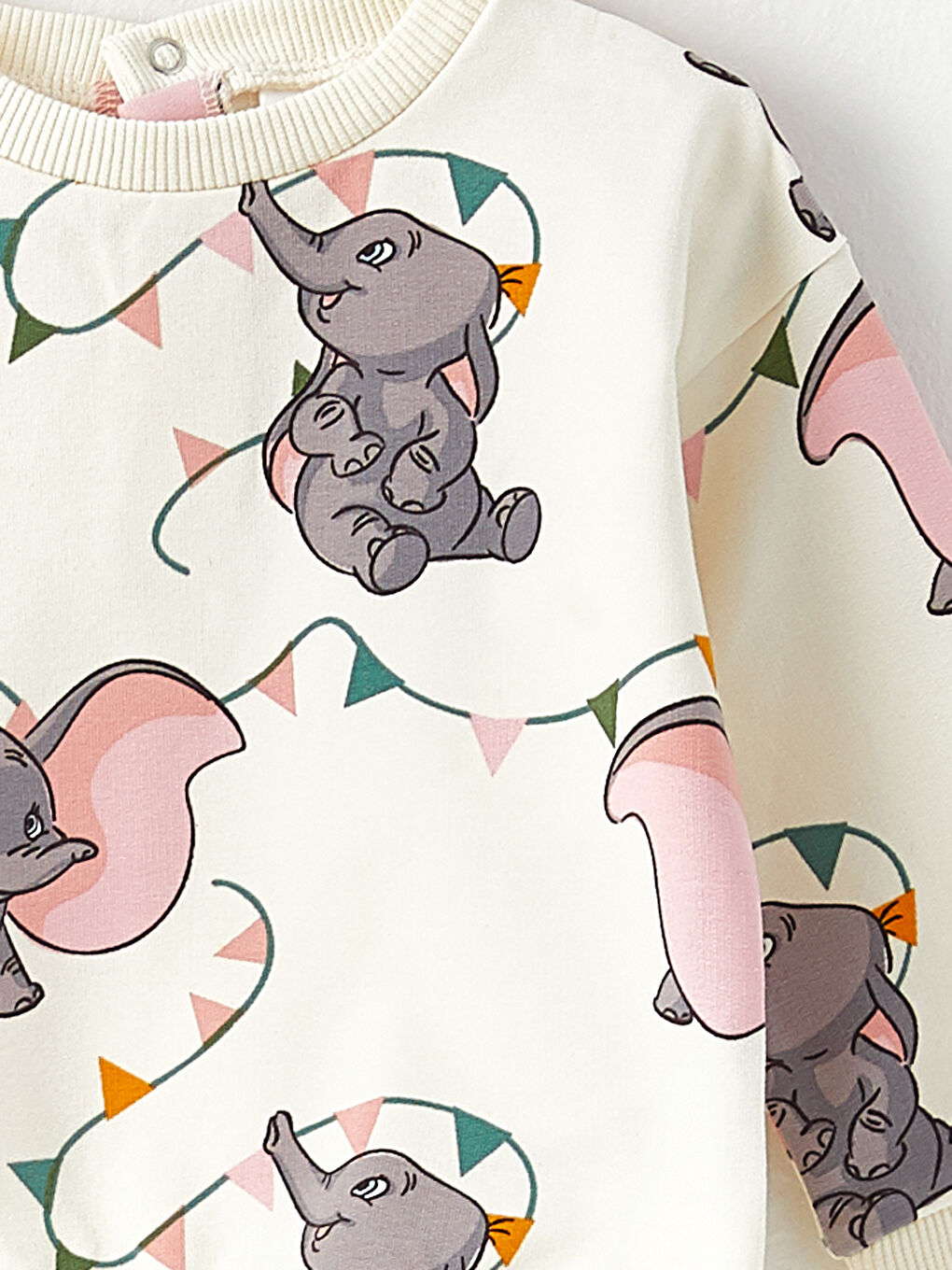 Bej Bisiklet Yaka Uzun Kollu Dumbo Baskılı Kız Bebek Takım 2'li-3