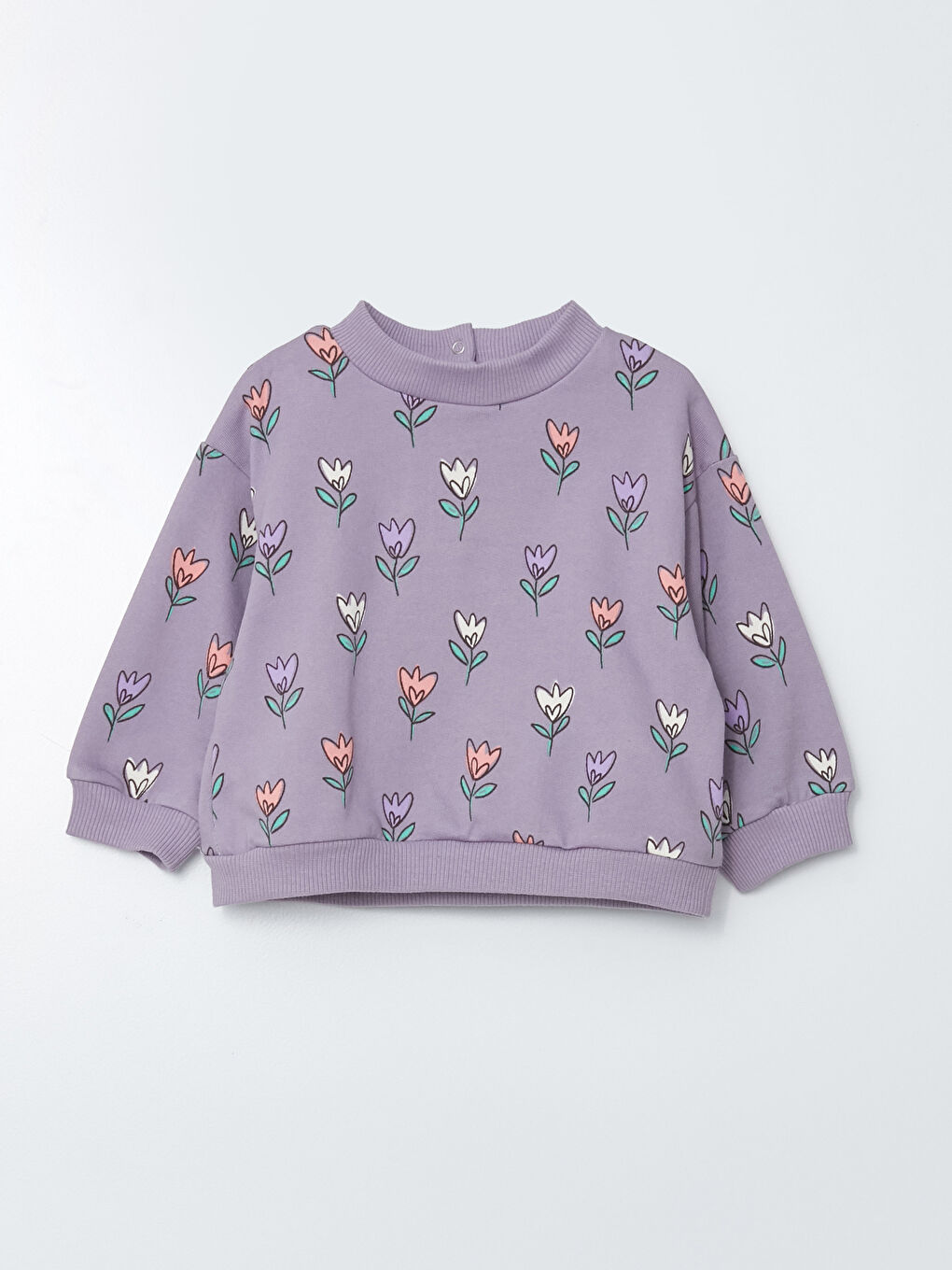 Lila Bisiklet Yaka Uzun Kollu Baskılı Kız Bebek 2'li Takım-1