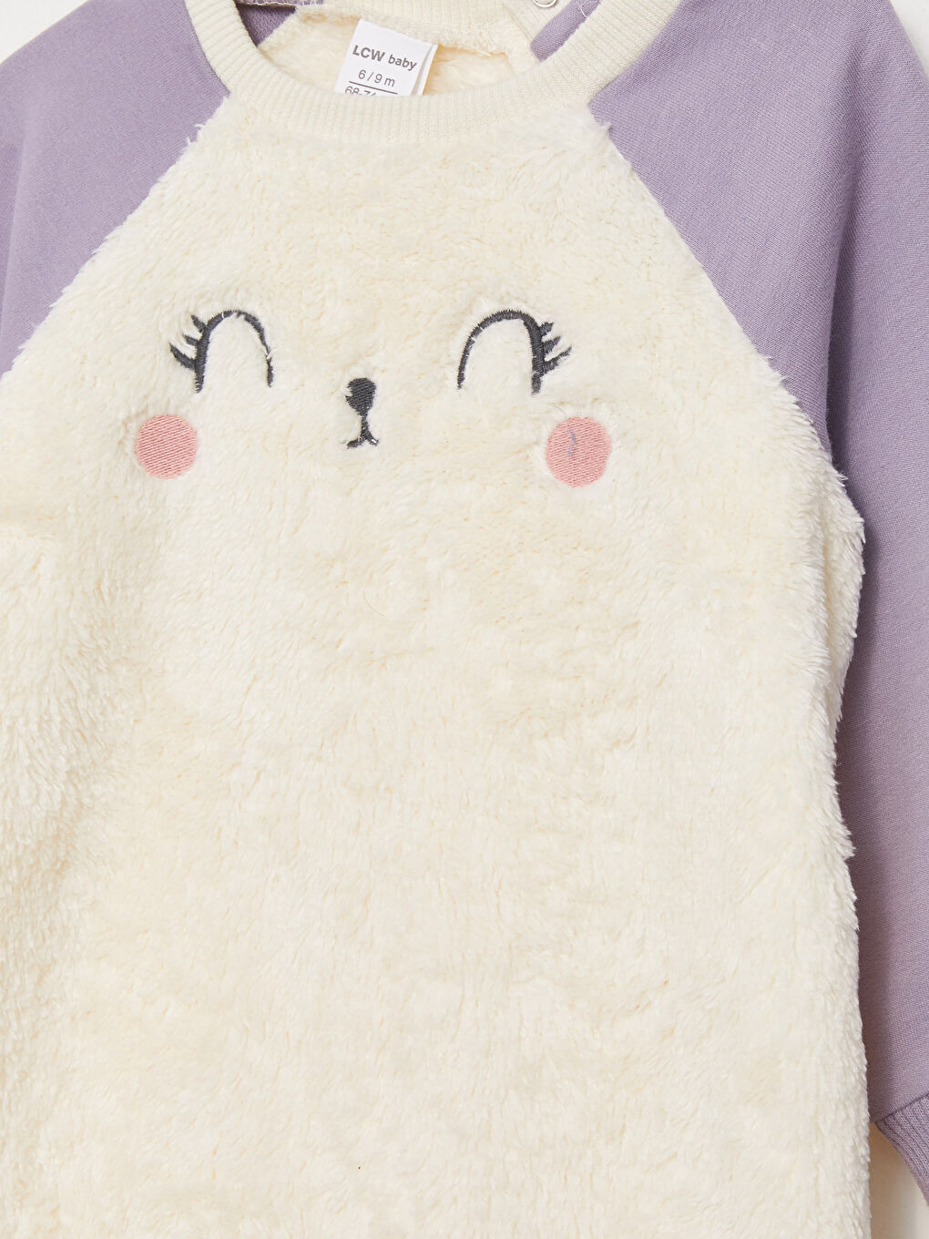 Ekru Bisiklet Yaka Uzun Kollu Nakış Detaylı Kız Bebek Tulum-2