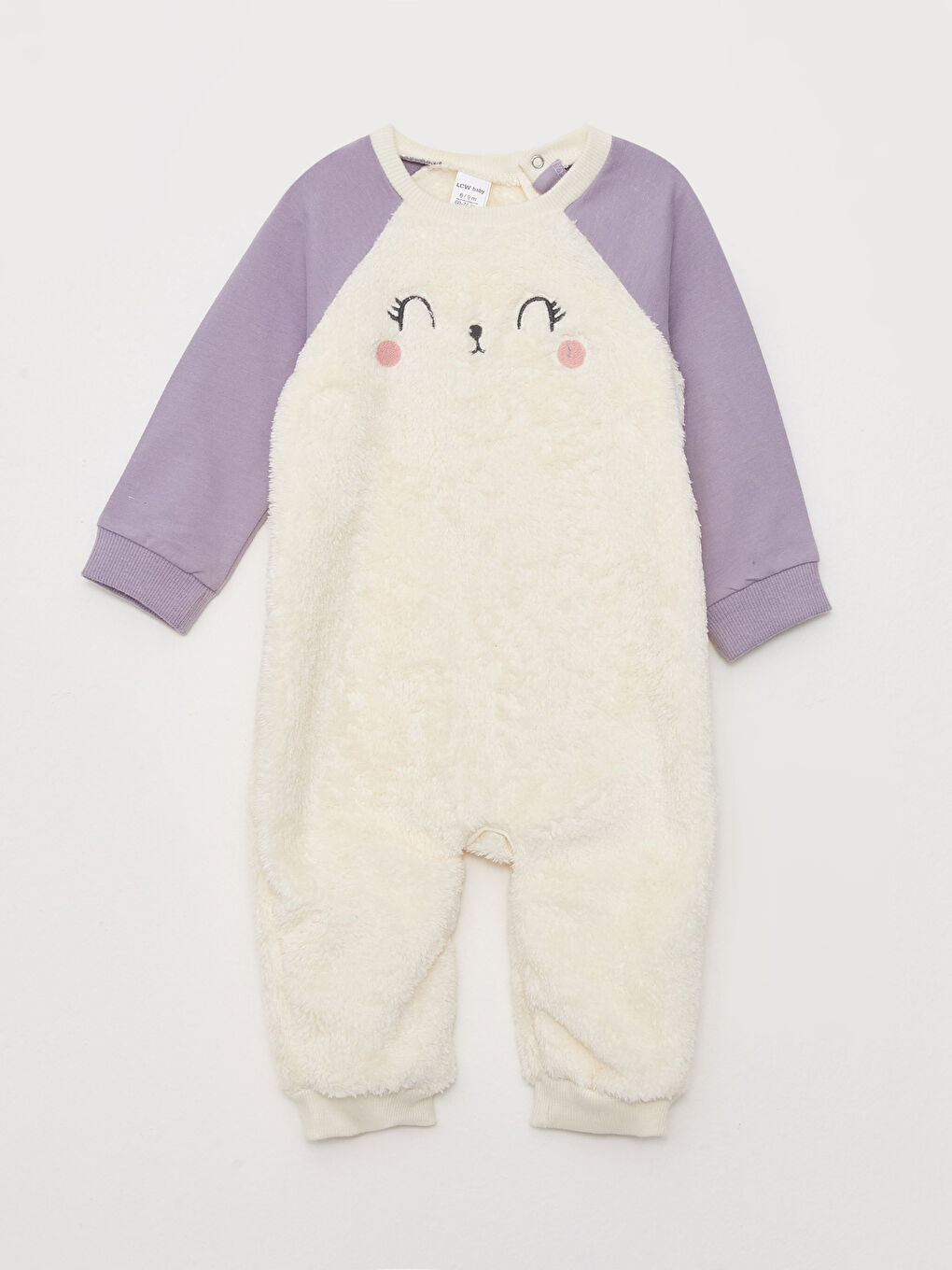 Ekru Bisiklet Yaka Uzun Kollu Nakış Detaylı Kız Bebek Tulum