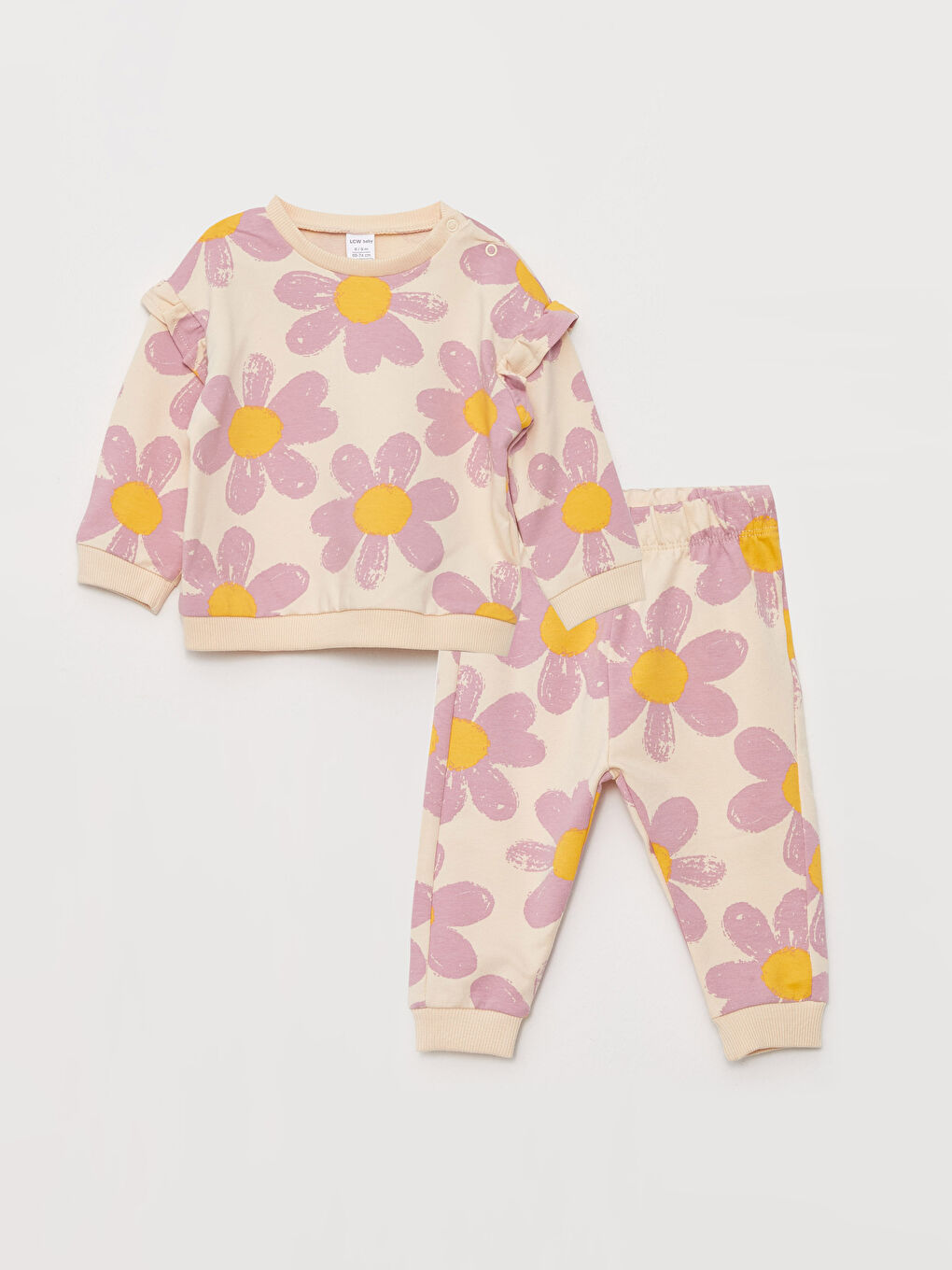 LCW baby Crew Neck Long Sleeve Printed Baby Girl 2-Pack Set -W2FH28Z1-LQB