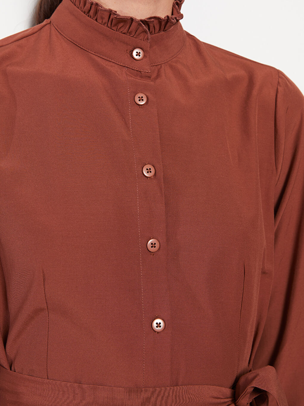 Turtle Neck Regular Long Sleeve Poplin Women's Dress-3