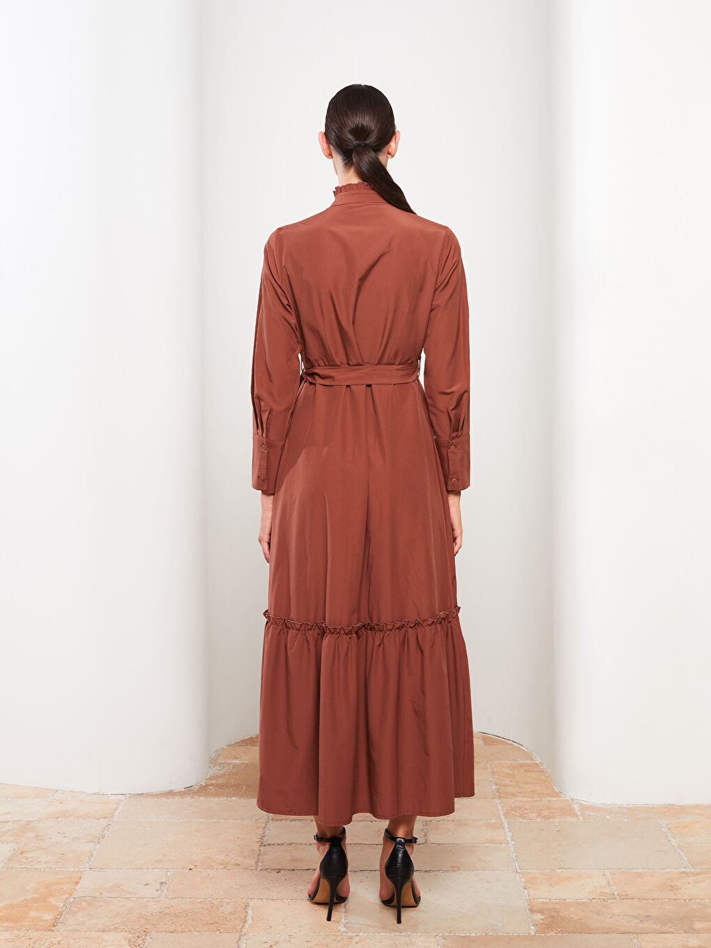 Turtle Neck Regular Long Sleeve Poplin Women's Dress-4