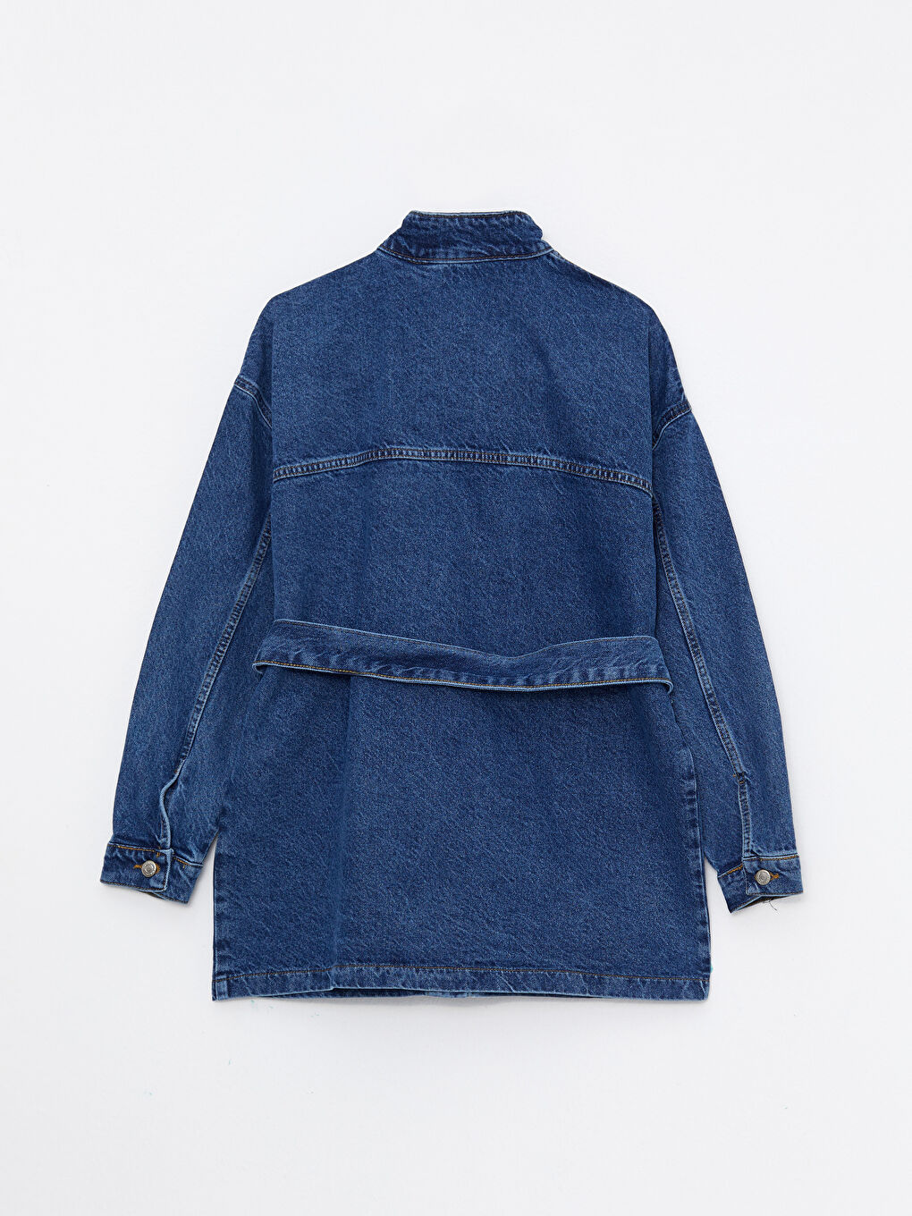 İndigo Dik Yaka Düz Uzun Kollu Kadın Jean Ceket-6