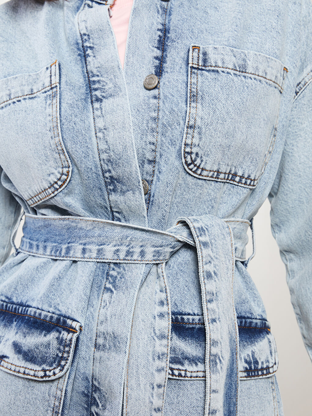 İndigo Dik Yaka Düz Uzun Kollu Kadın Jean Ceket-3