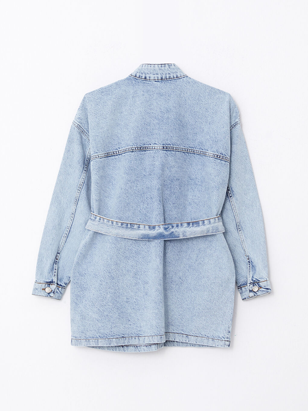 İndigo Dik Yaka Düz Uzun Kollu Kadın Jean Ceket-6