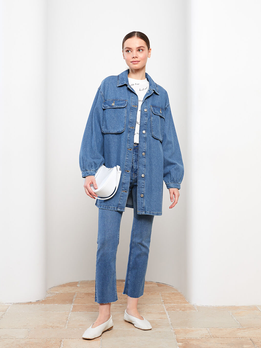 Collared Neck Women's Denim Jacket-1