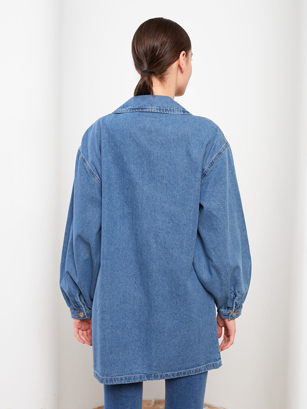 Collared Neck Women's Denim Jacket-4