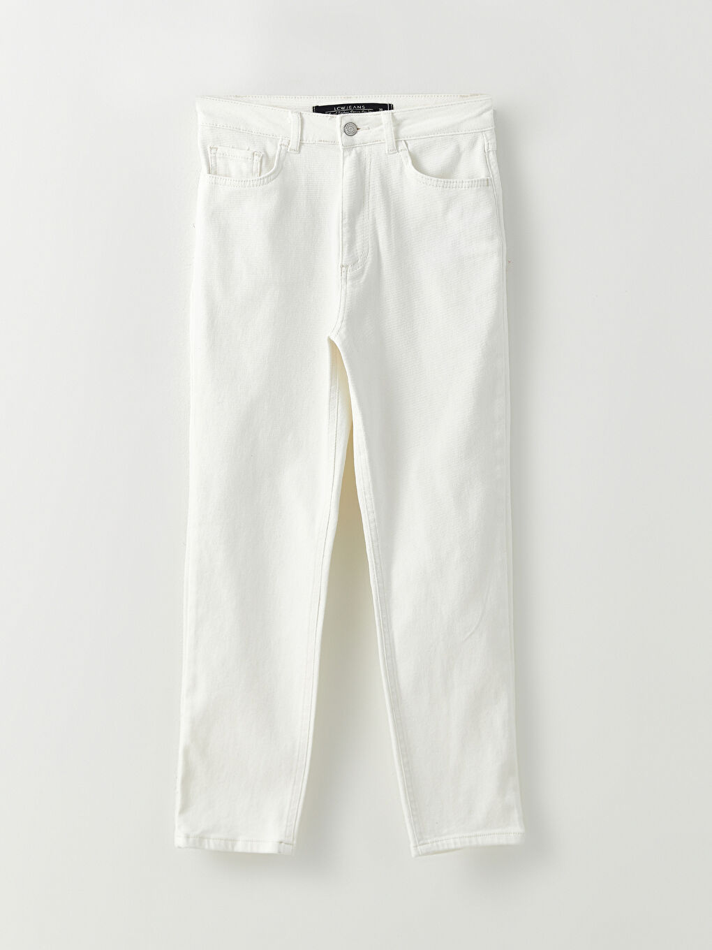 Beyaz Kadın Mom Fit Düz Jean Pantolon-5