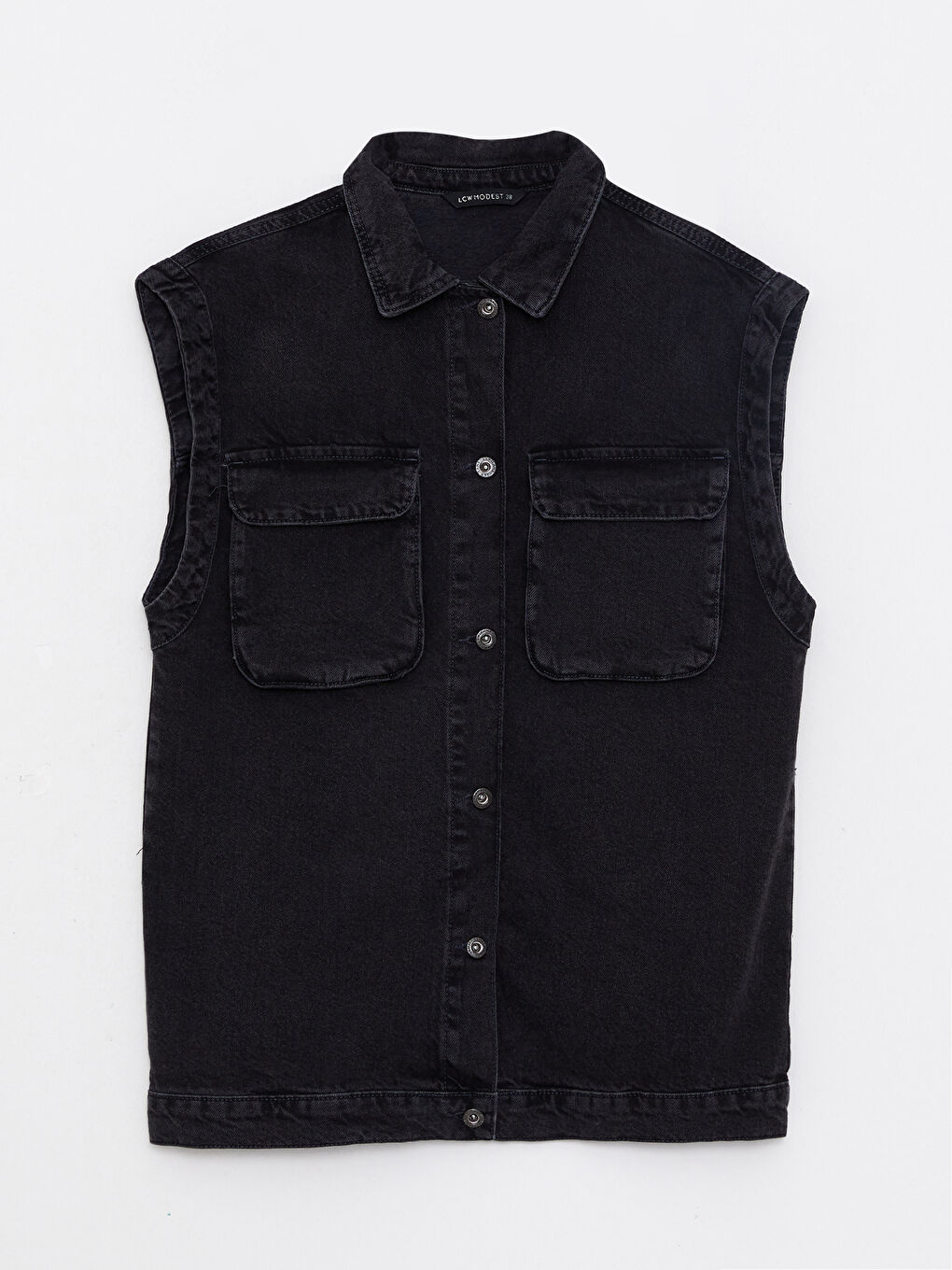 Siyah Kadın Gömlek Yaka Düz Jean Yelek-6