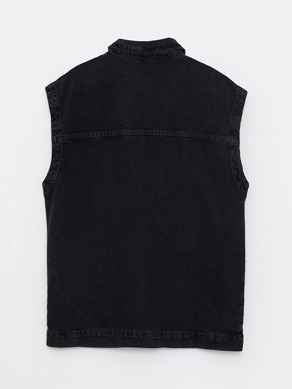 Siyah Kadın Gömlek Yaka Düz Jean Yelek-7