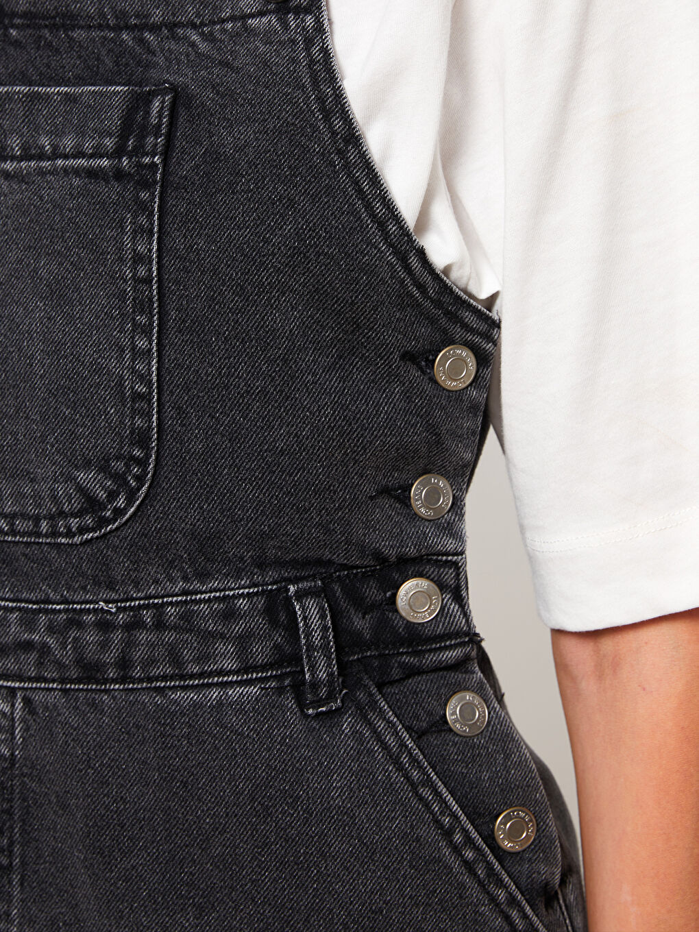 Gri Askılı Cep Detaylı Kadın Jean Elbise-3