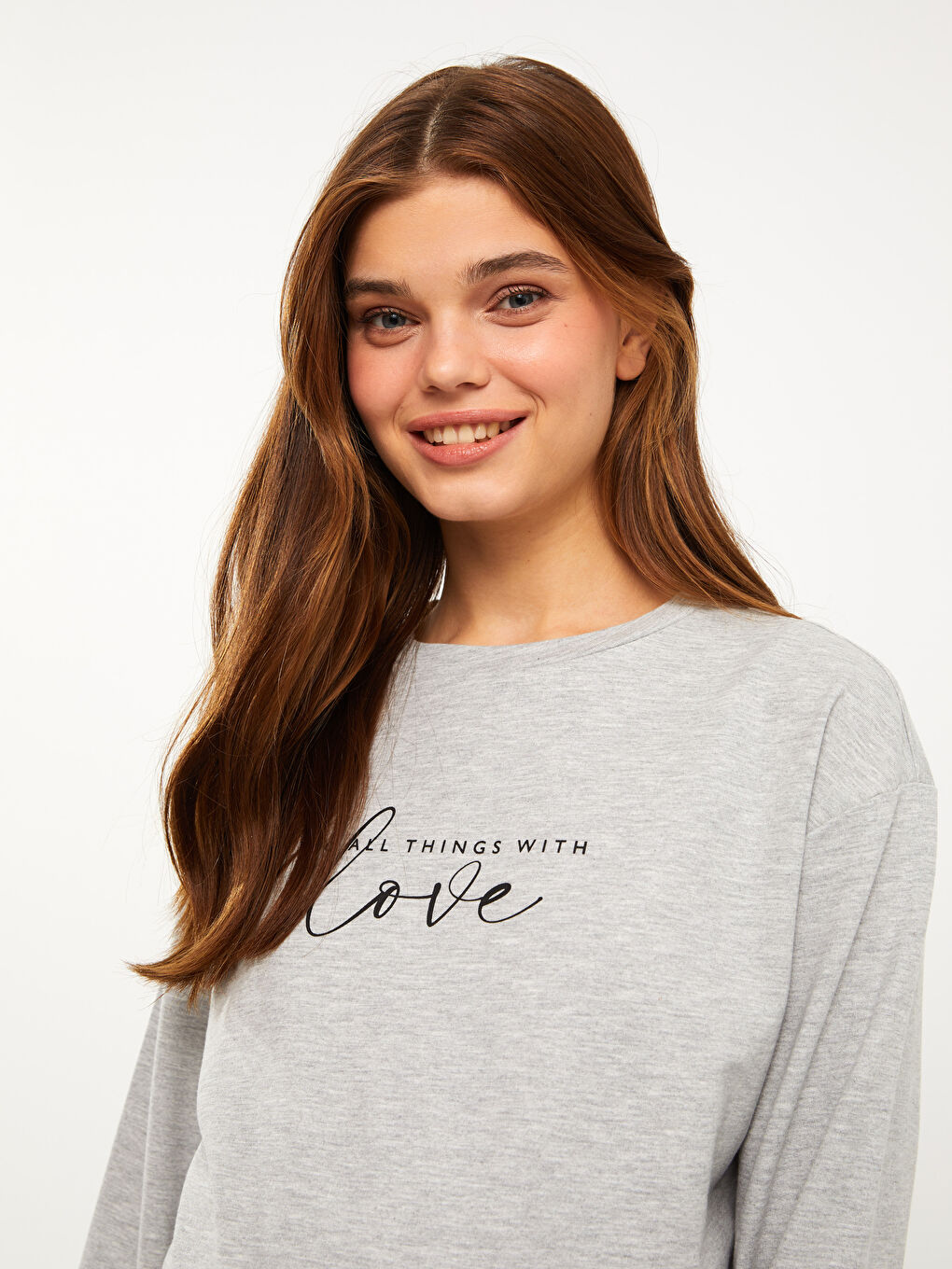 Tunică pentru gravide cu mânecă lungă și guler rotund imprimată-2