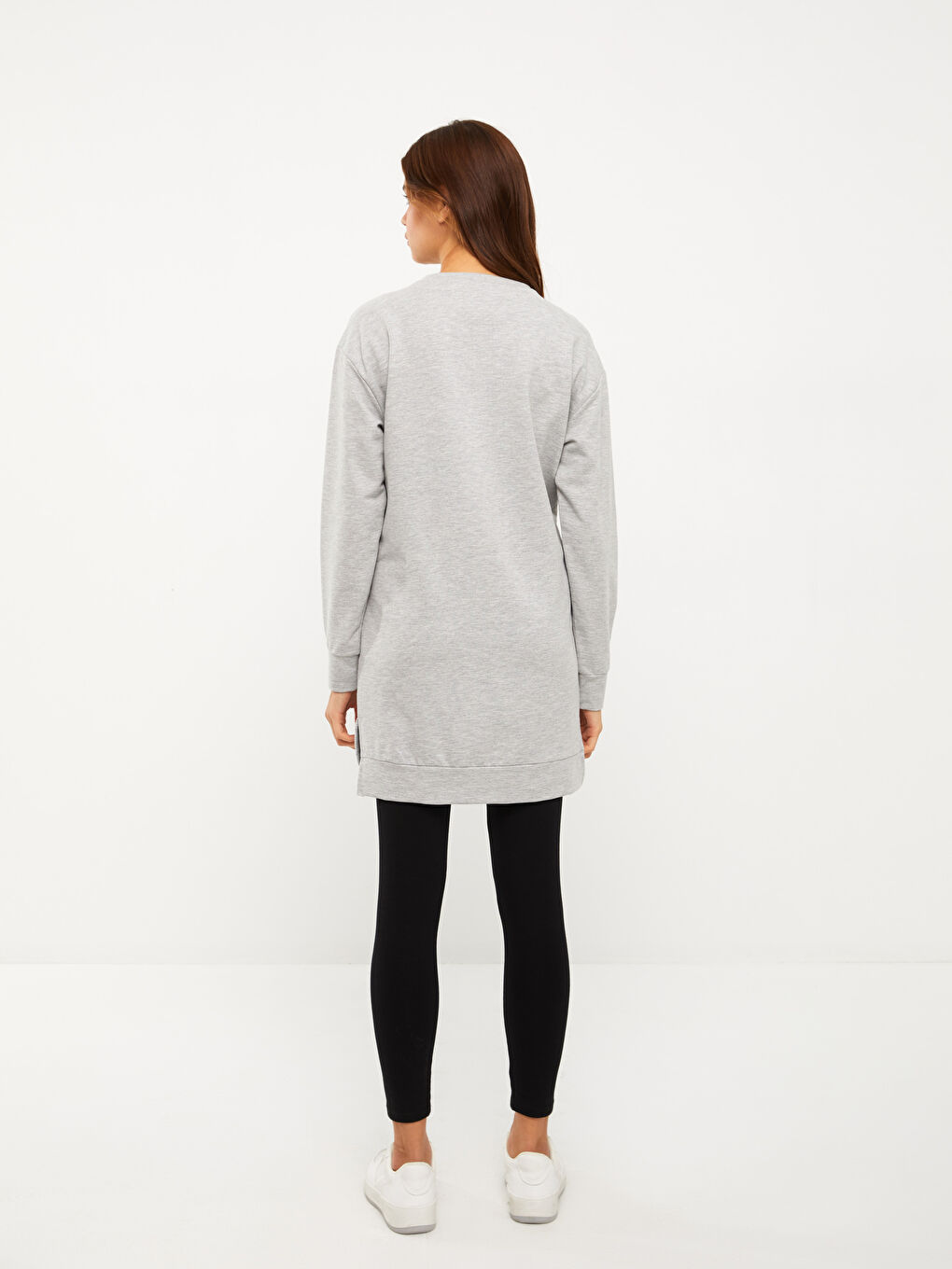 Tunică pentru gravide cu mânecă lungă și guler rotund imprimată-4