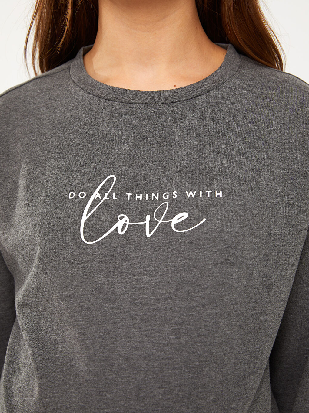 Antrasit Bisiklet Yaka Baskılı Uzun Kollu Hamile Tunik-3