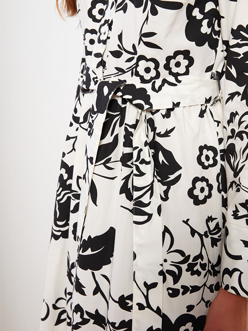 Siyah Çiçekli Uzun Kollu Poplin Kadın Gömlek Elbise-3