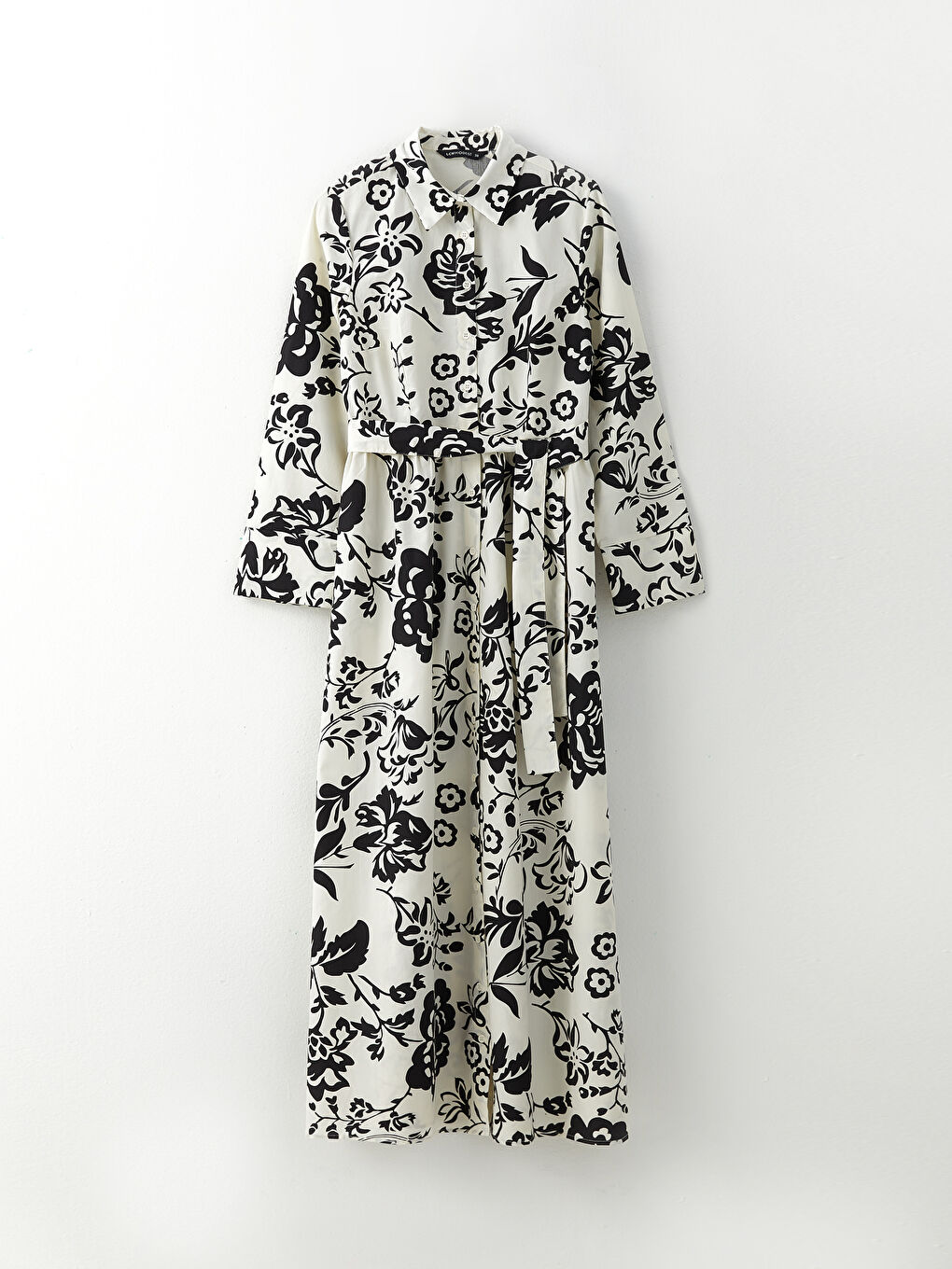 Siyah Çiçekli Uzun Kollu Poplin Kadın Gömlek Elbise-5